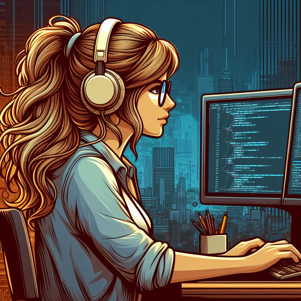 AI generated girl sitting at a computer